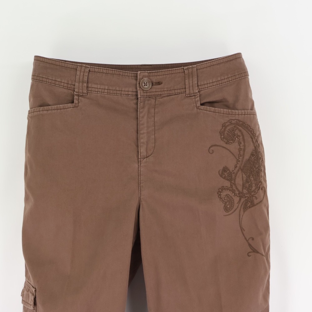 Croft & Barrow Capri Pants Womens Sz 8 Brown Cotton Embroidered Pockets Mid Rise - Picture 4 of 7
